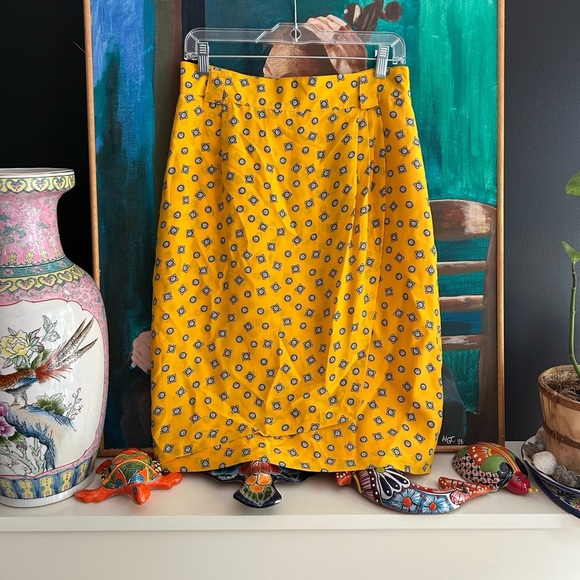 Jones New York High Waist Mustard Patterned Midi Skirt 12 Vintage - Picture 5 of 16
